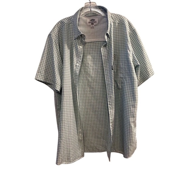 AFTCO Men's Plaid Short Sleeve Button-Up Shirt Green Blue Size L Casual - Picture 10 of 13